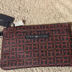 Tommy Hilfiger Red and Navy Patterned Wristlet